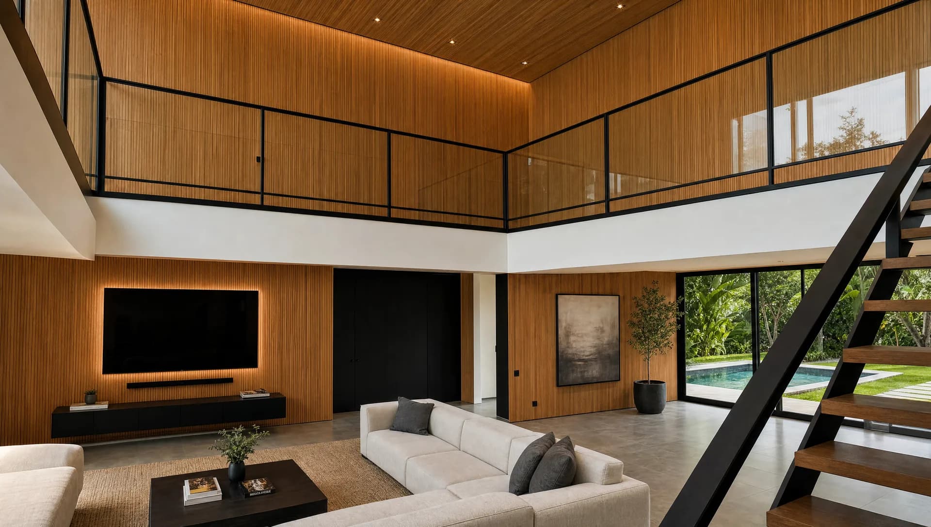 Living room in wood cladding