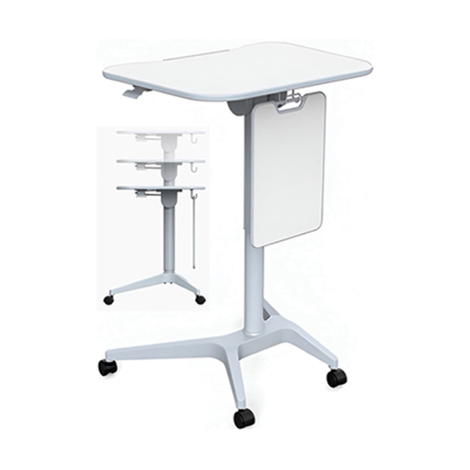 Mesa Palermo de altura ajustable con base de acero y ruedas
